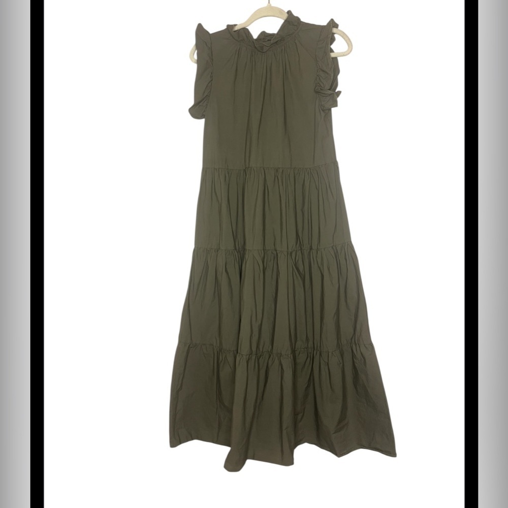 Chepe Ansaldo Made in Italy Cotton Tiered Maxi Dress in Military Green size S